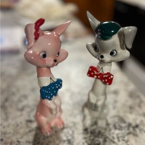 Vintage anthropomorphic long-neck rabbit salt & pepper shakers
